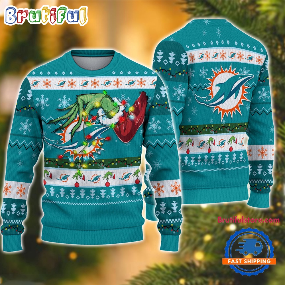 Sportswearmerch Miami Dolphins NFL Special Grinch's Hand Football Christmas Sweater For Fan