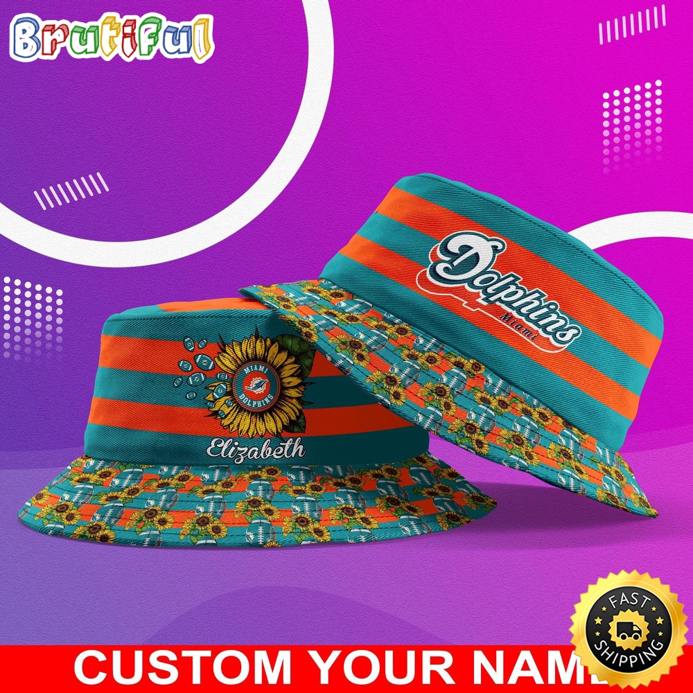 Sportswearmerch Miami Dolphins NFL Sunflower Personalized Bucket Hat For Fan