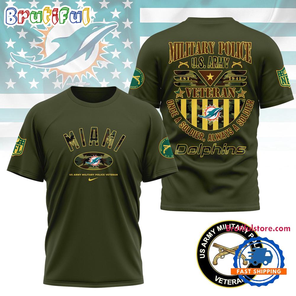 Sportswearmerch Miami Dolphins NFL US Army Military Police Veteran All Over PrinT-Shirt For Fan