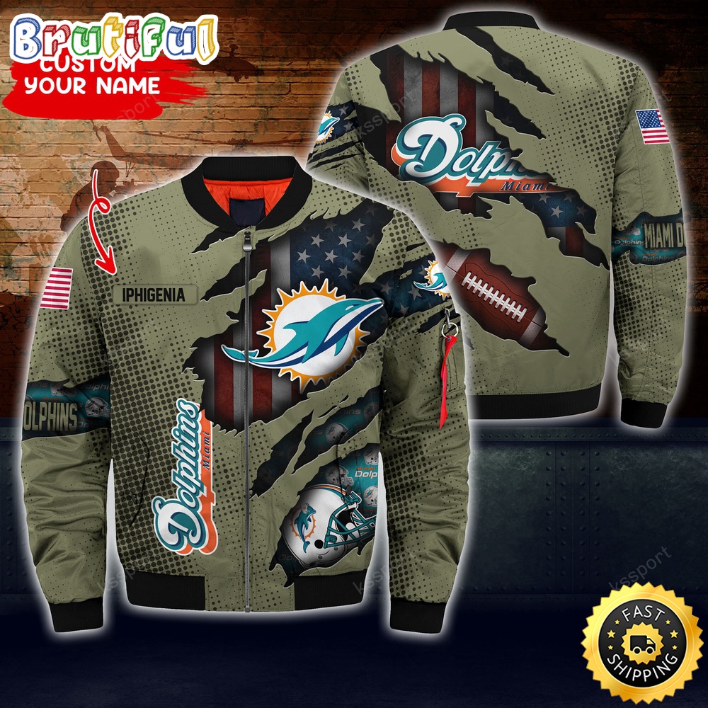 Sportswearmerch Miami Dolphins NFL x Iconic Bomber Look Personalized Bomber Jacket For Fan