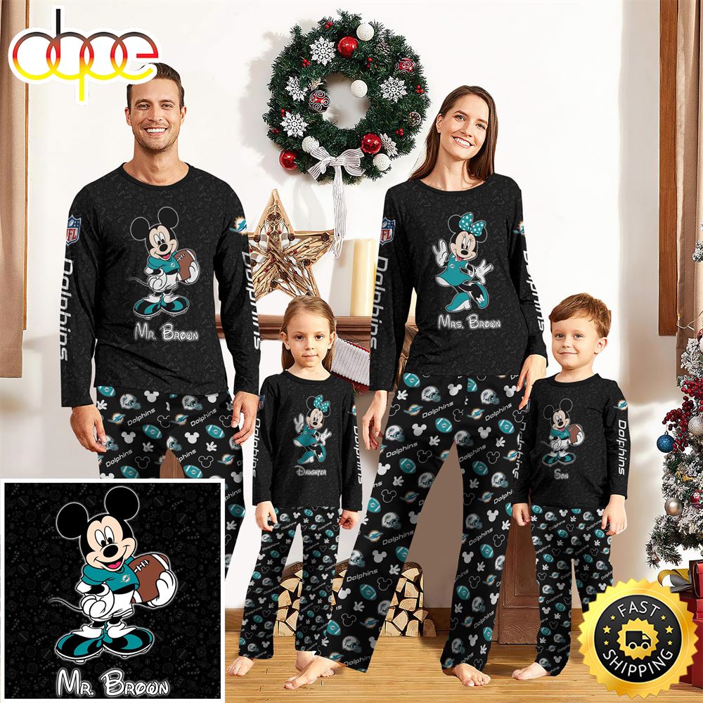 Sportswearmerch Miami Dolphins NFL x Mickey Mouse Personalized Pajamas Family For Fan