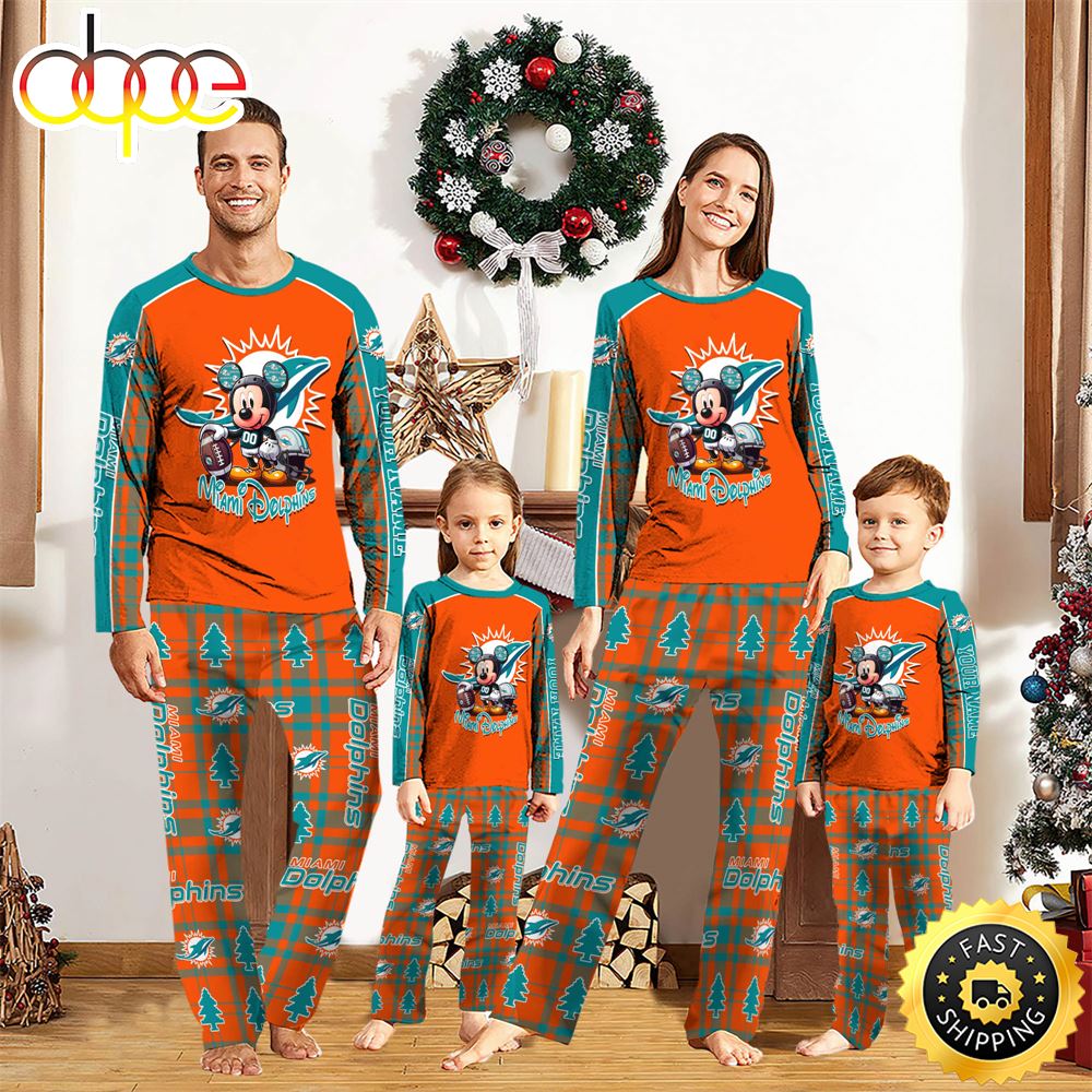 Sportswearmerch Miami Dolphins NFL x Mickey Mouse Personalized Pajamas Family For Fan