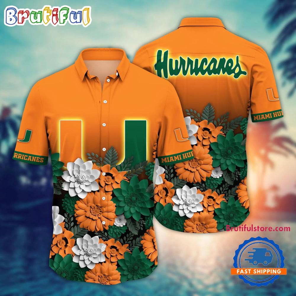 Sportswearmerch Miami Hurricanes NCAA Flower Tropical Summer Beach Hawaiian Shirt For Fan