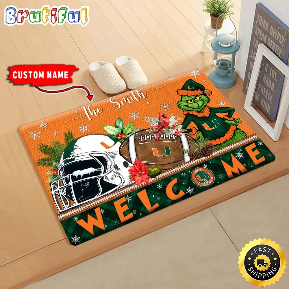 Sportswearmerch Miami Hurricanes NCAA Grinch Christmas Doormat For Fan