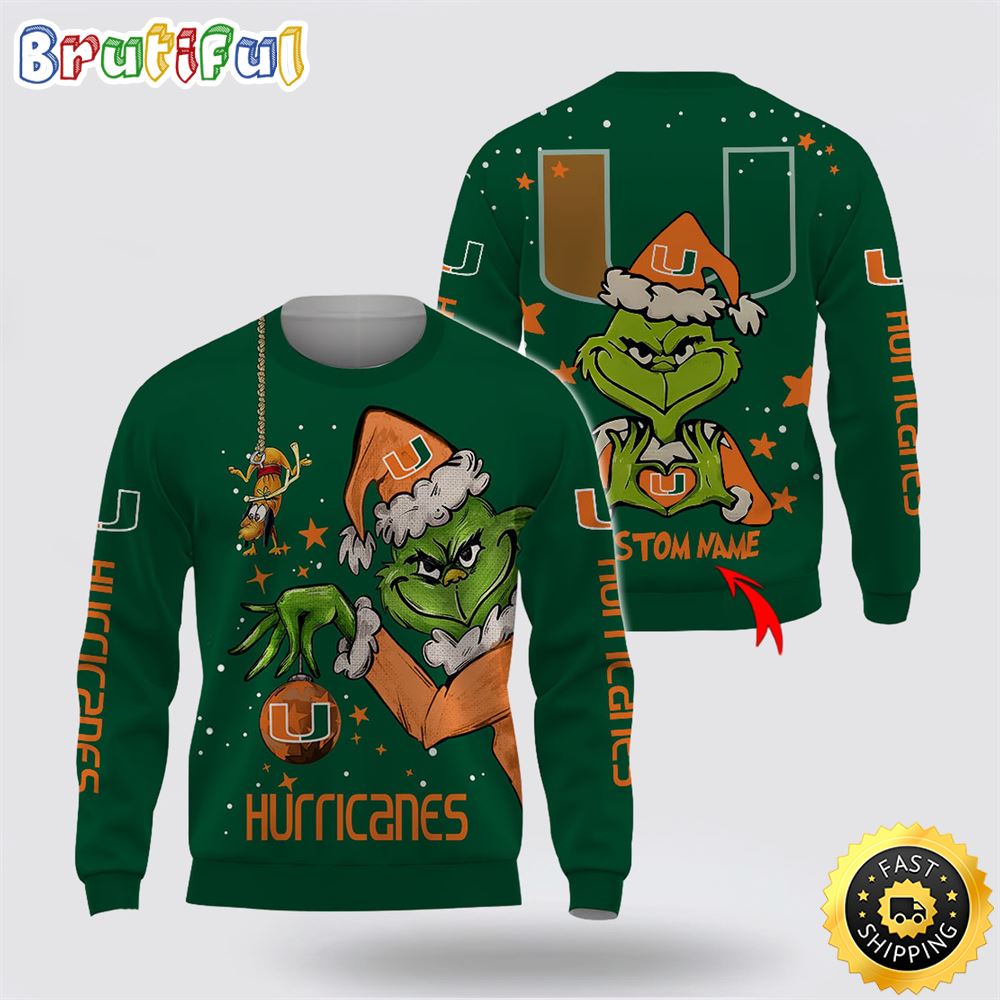 Sportswearmerch Miami Hurricanes NCAA Grinch Christmas Football Sweater For Fan
