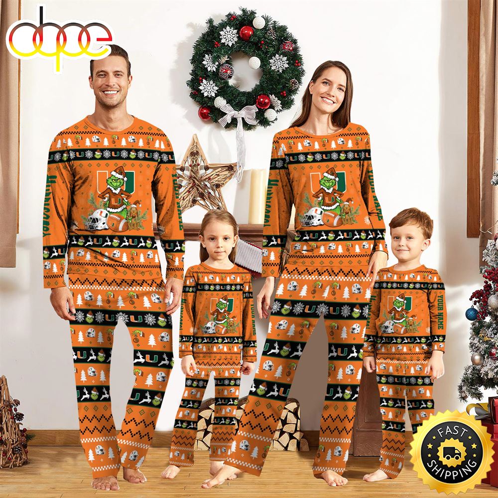 Sportswearmerch Miami Hurricanes NCAA Grinch Christmas Personalized Pajamas For Fan
