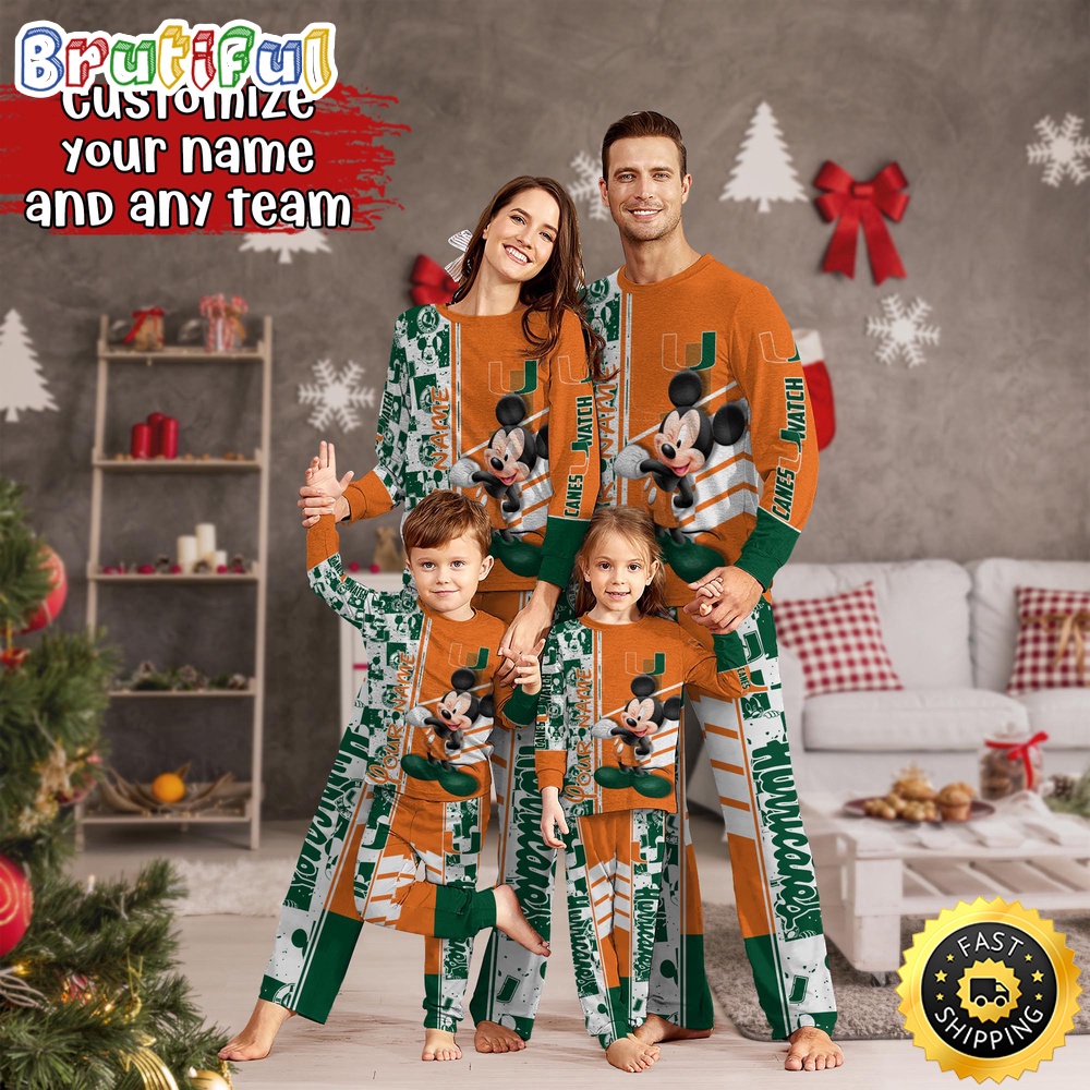Sportswearmerch Miami Hurricanes NCAA Mickey Mouse Personalized Pajamas Family For Fan