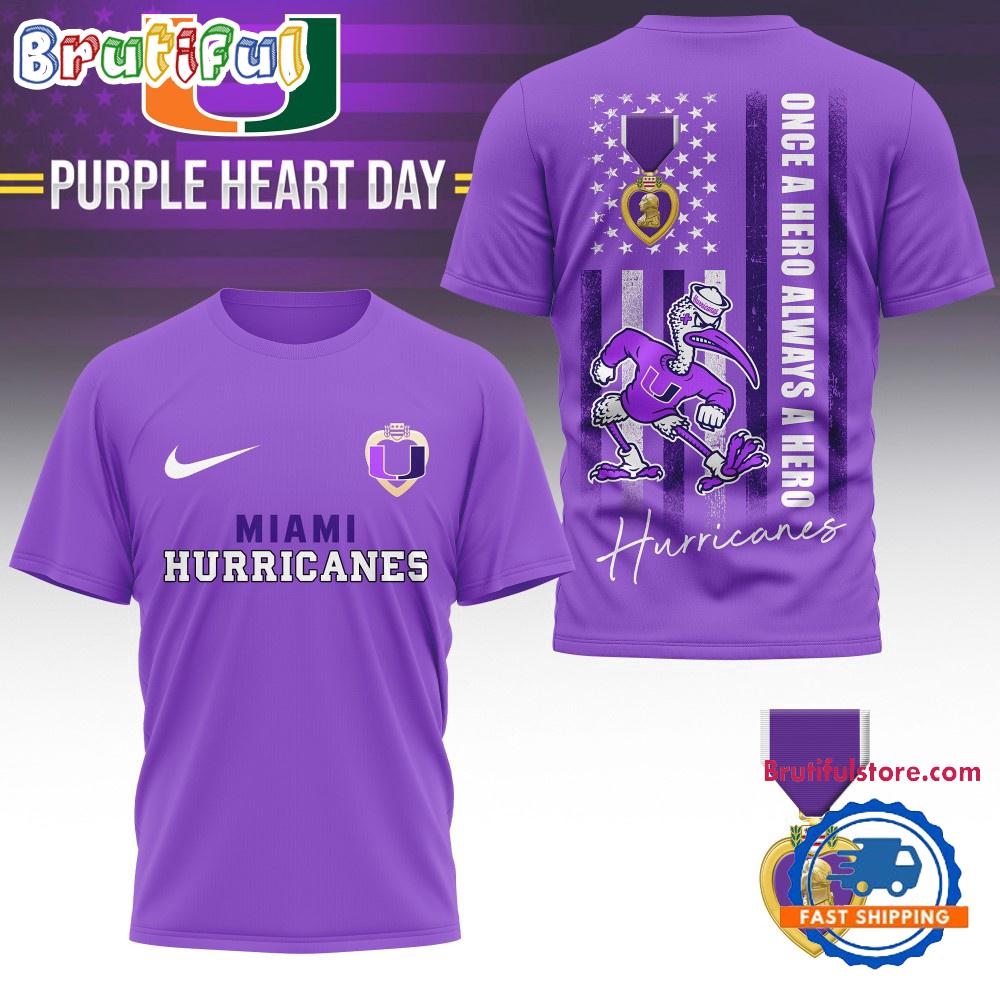 Sportswearmerch Miami Hurricanes NCAA National Purple Heart Day T-shirt For Fan