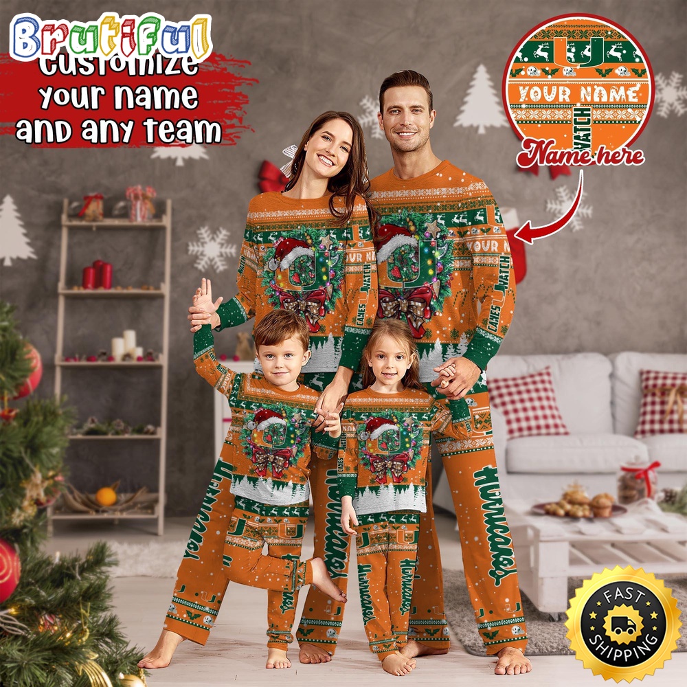 Sportswearmerch Miami Hurricanes NCAA Personalized Pajamas Family For Fan