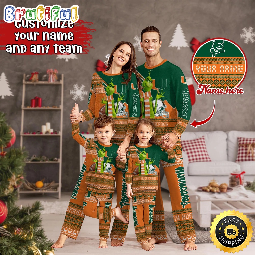 Sportswearmerch Miami Hurricanes NCAA Personalized Pajamas Family For Fan