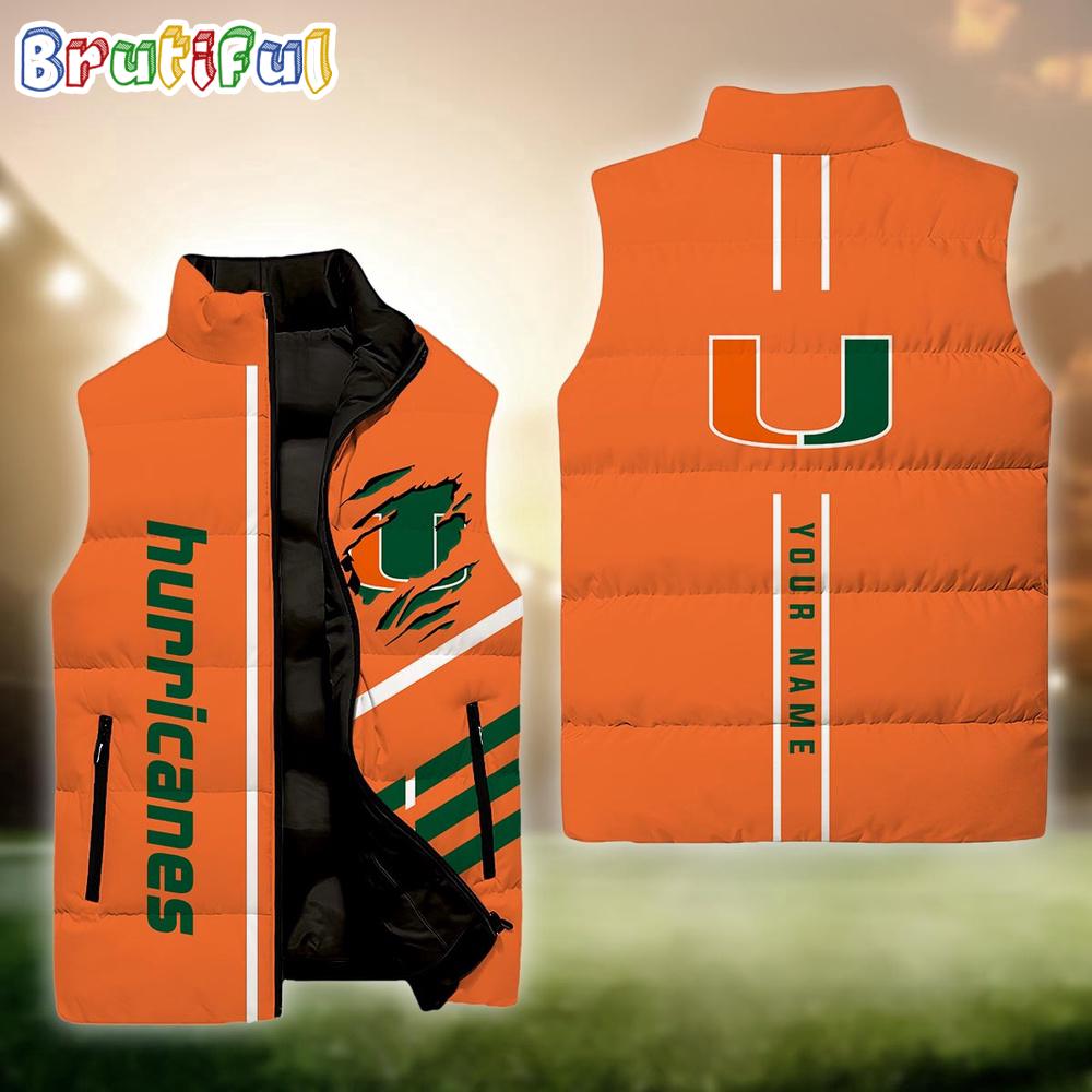 Sportswearmerch Miami Hurricanes NCAA Personalized Sleeveless Down Puffer Jacket For Fan