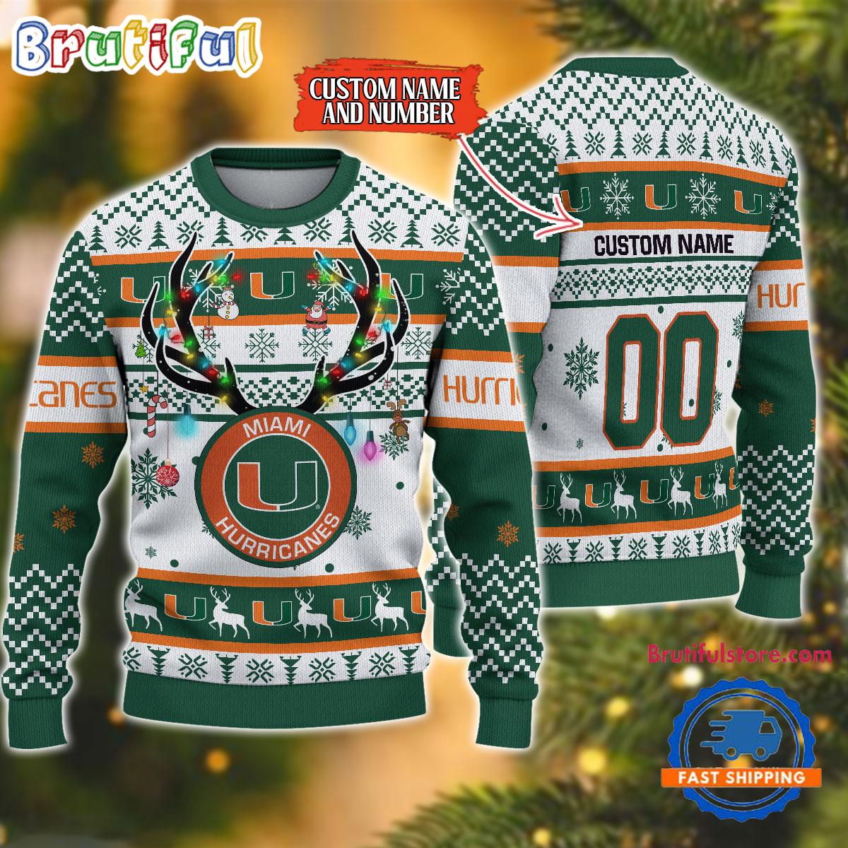 Sportswearmerch Miami Hurricanes NCAA Special Reindeer Light Personalized Christmas Sweater For Fan
