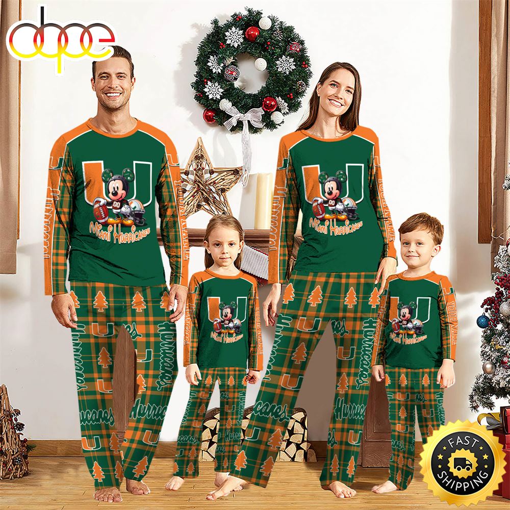 Sportswearmerch Miami Hurricanes NCAA x Mickey Mouse Personalized Pajamas Family For Fan