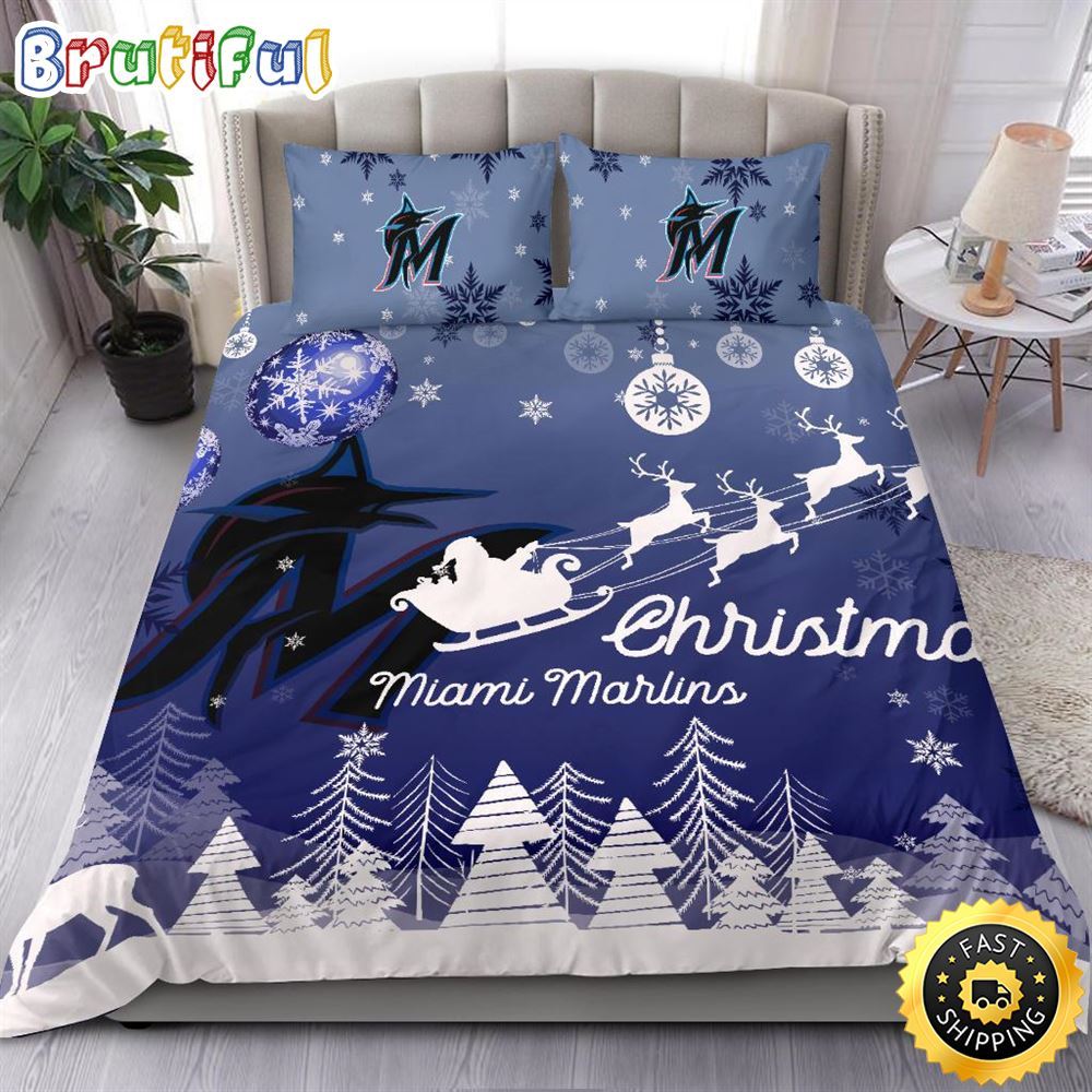 Sportswearmerch Miami Marlins MLB Christmas Bedding Sets For Fan