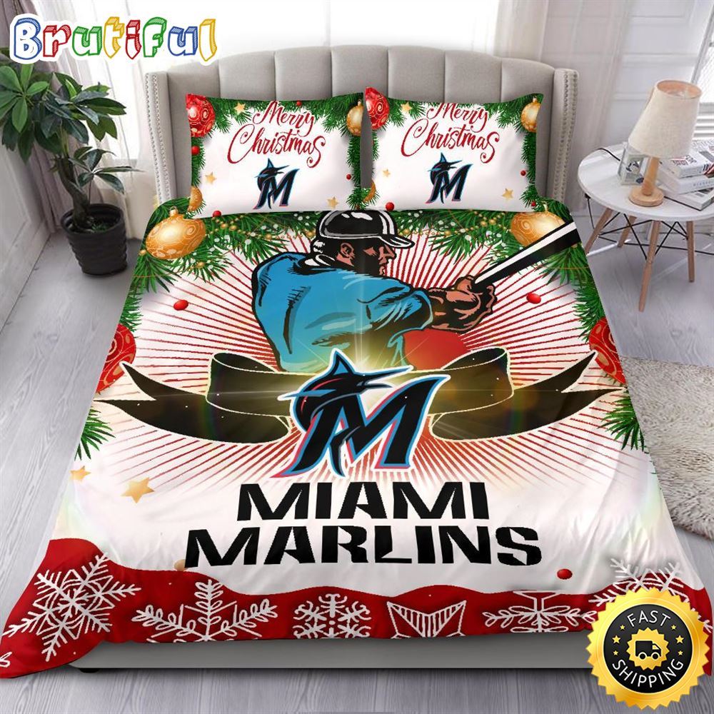 Sportswearmerch Miami Marlins MLB Christmas Bedding Sets Merry For Fan
