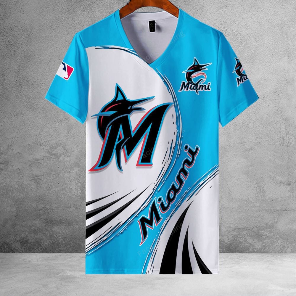 Sportswearmerch Miami Marlins MLB Personalized V-neck Women T-shirt For Fan