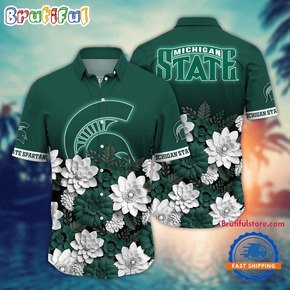 Sportswearmerch Michigan State Spartans NCAA Flower Tropical Summer Beach Hawaiian Shirt For Fan