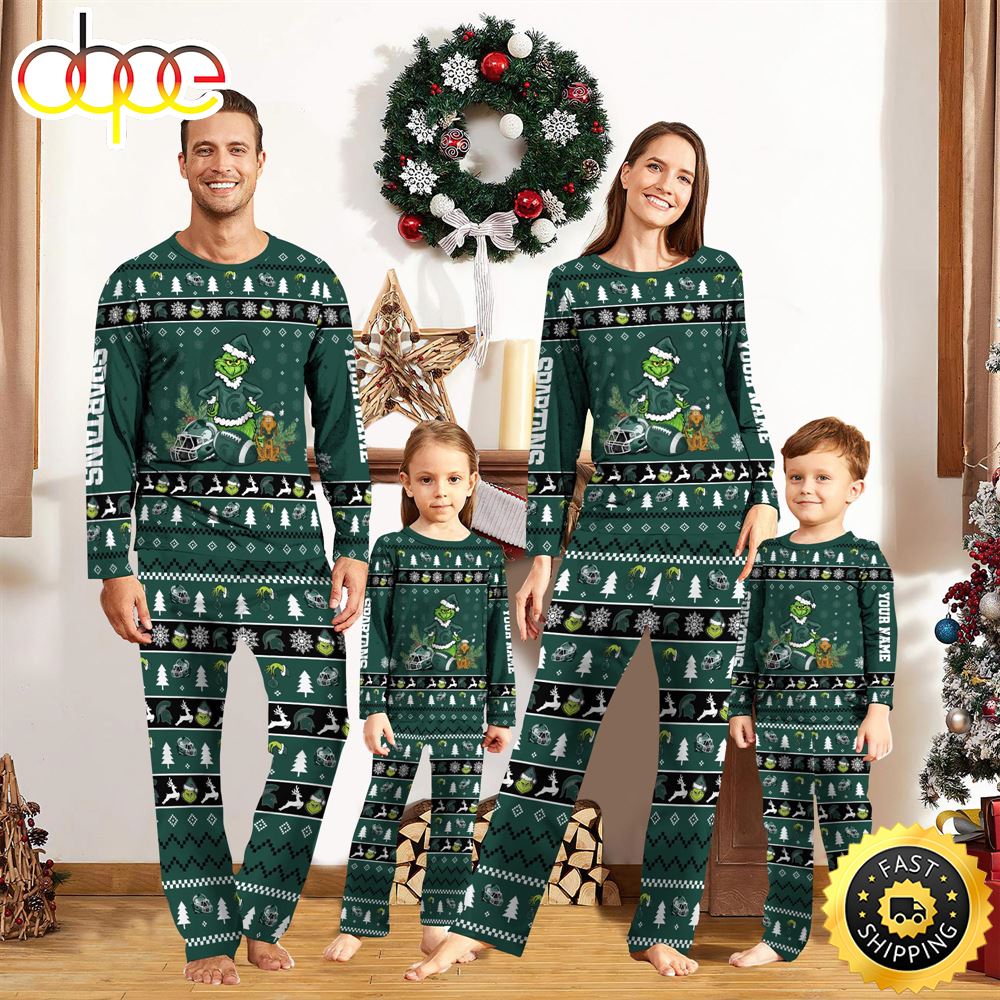 Sportswearmerch Michigan State Spartans NCAA Grinch Christmas Personalized Pajamas For Fan