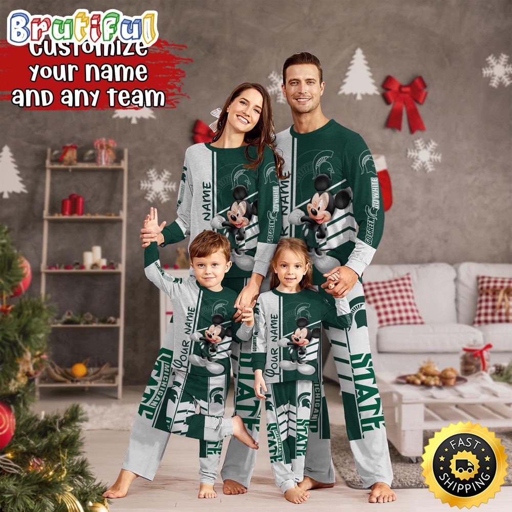 Sportswearmerch Michigan State Spartans NCAA Mickey Mouse Personalized Pajamas Family For Fan
