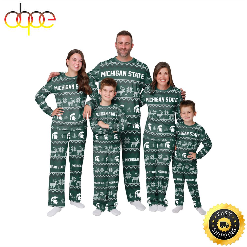 Sportswearmerch Michigan State Spartans NCAA Patterns Essentials Christmas Personalized Pajamas For Fan