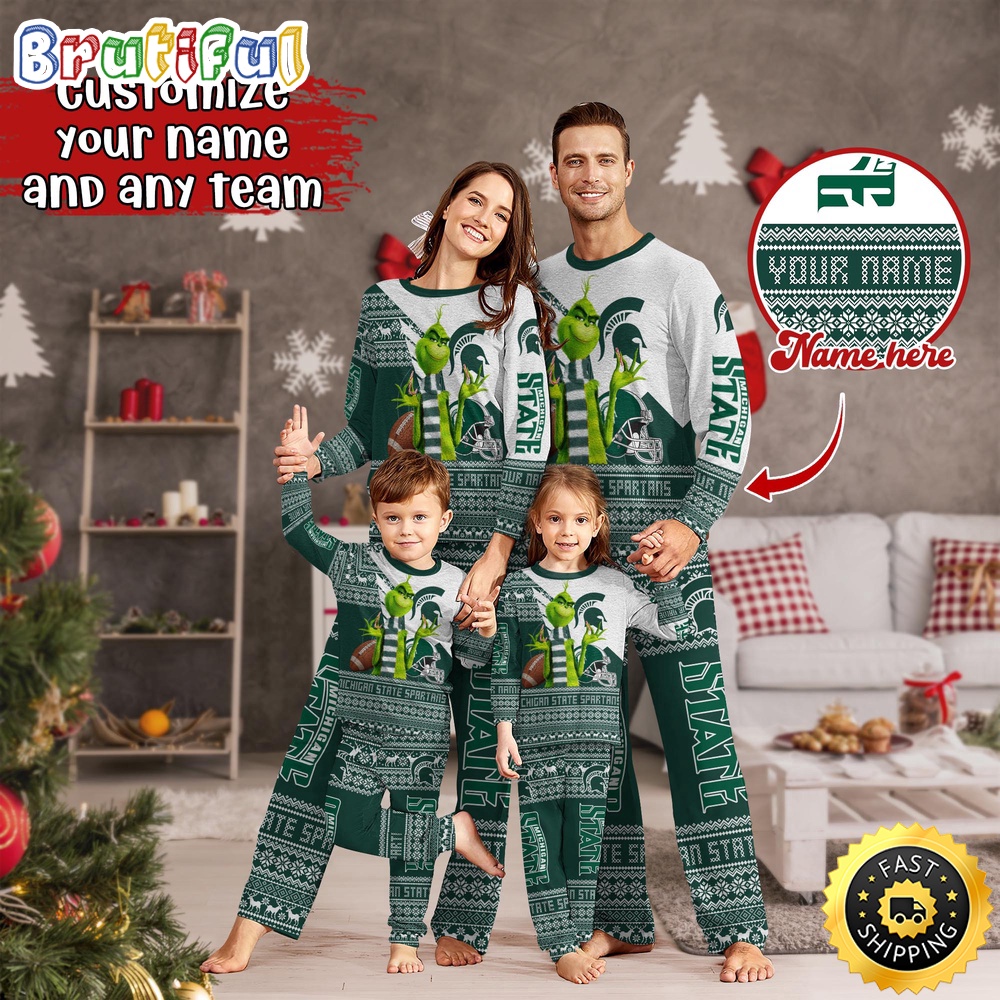 Sportswearmerch Michigan State Spartans NCAA Personalized Pajamas Family For Fan