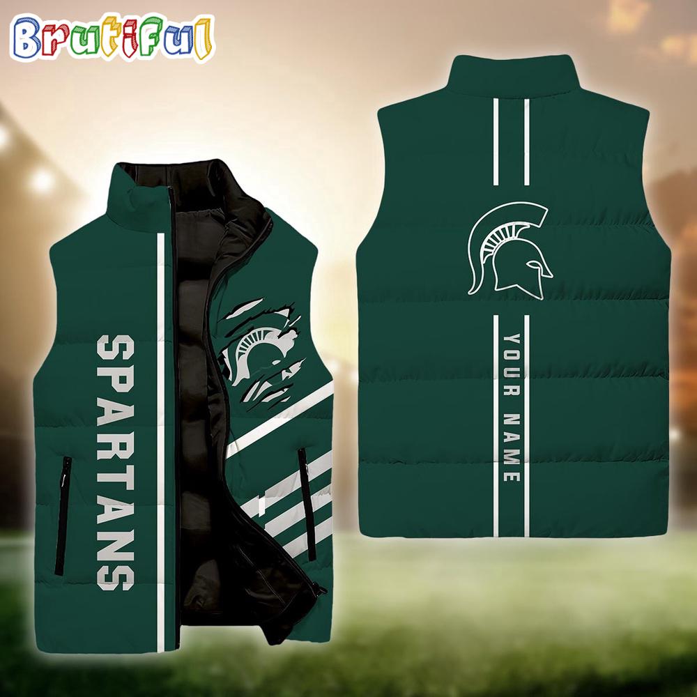 Sportswearmerch Michigan State Spartans NCAA Personalized Sleeveless Down Puffer Jacket For Fan