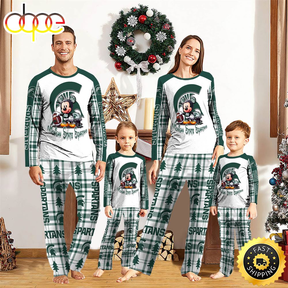 Sportswearmerch Michigan State Spartans NCAA x Mickey Mouse Personalized Pajamas Family For Fan