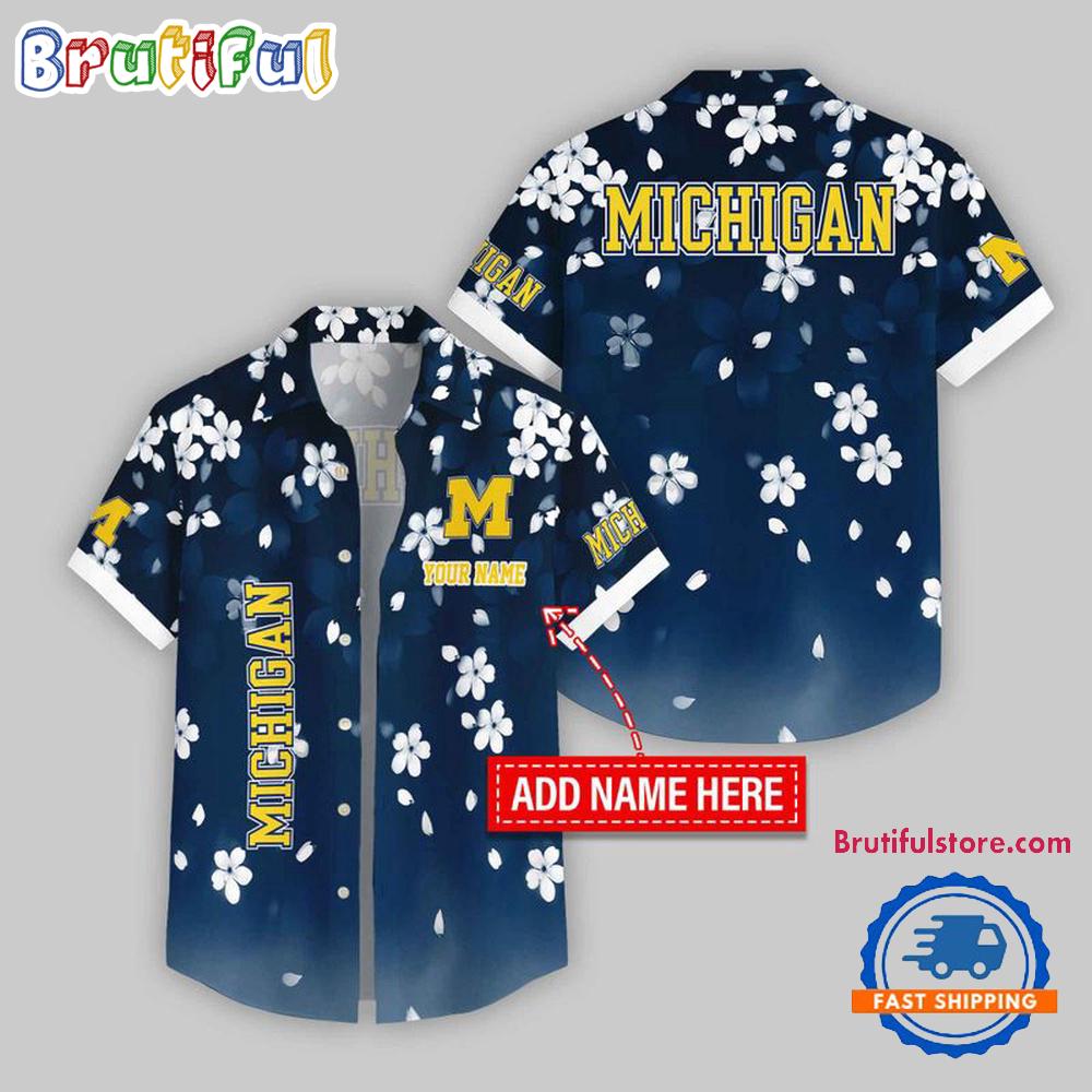 Sportswearmerch Michigan Wolverines NCAA Five-petaled Flower Pattern Personalized Hawaiian Shirt For Fan