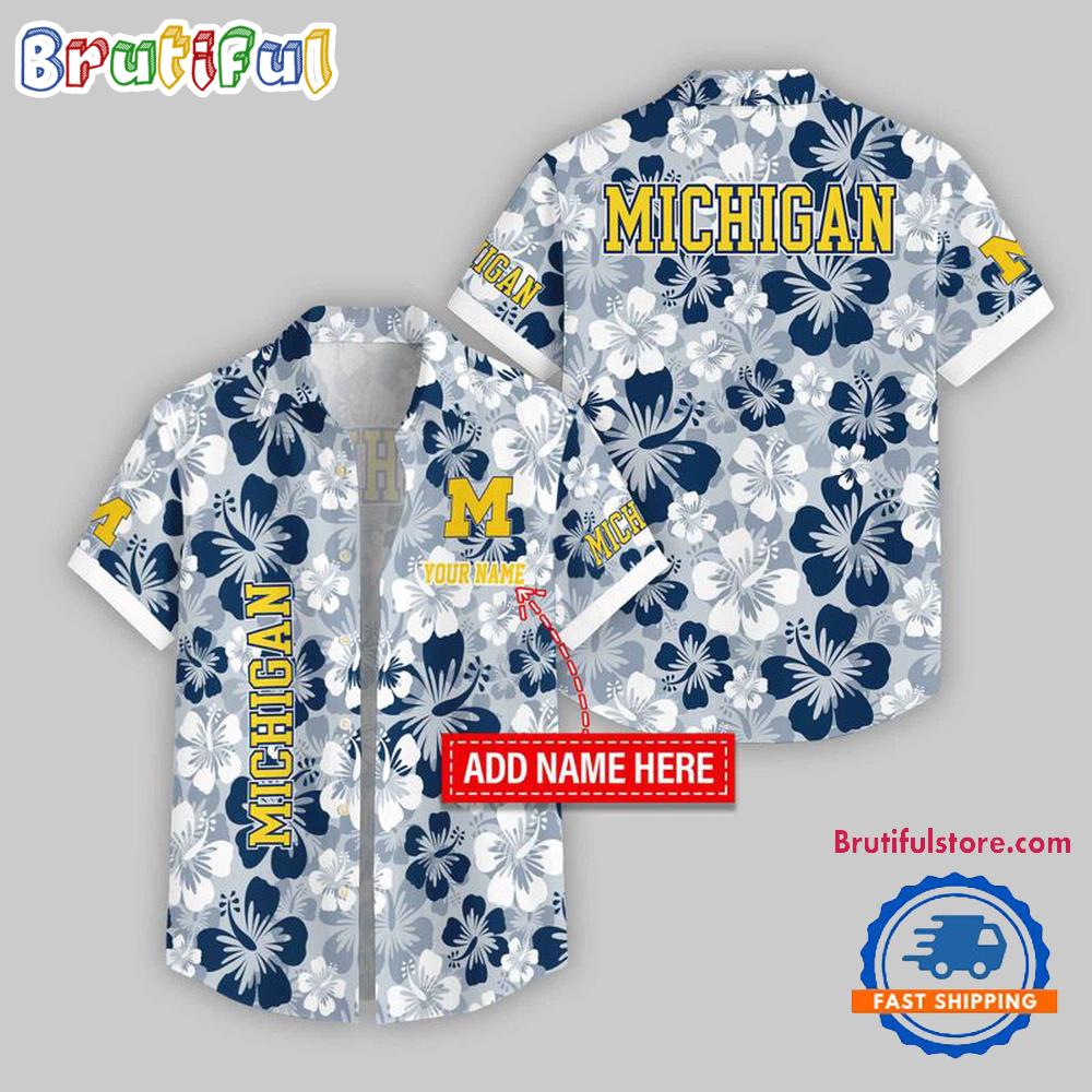 Sportswearmerch Michigan Wolverines NCAA Flower Palm Tree Personalized Hawaiian Shirt For Fan