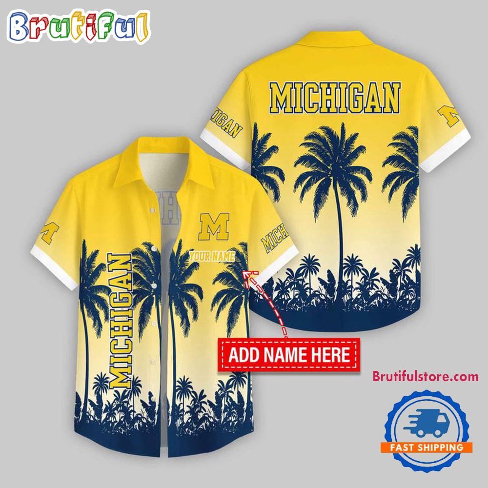 Sportswearmerch Michigan Wolverines NCAA Flower Palm Tree Summer Personalized Hawaiian Shirt For Fan