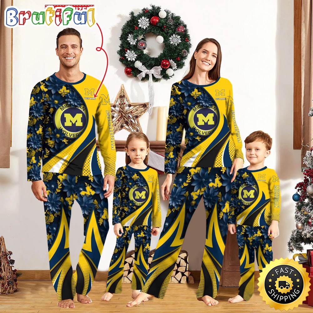 Sportswearmerch Michigan Wolverines NCAA Flower Personalized Pajamas Family For Fan