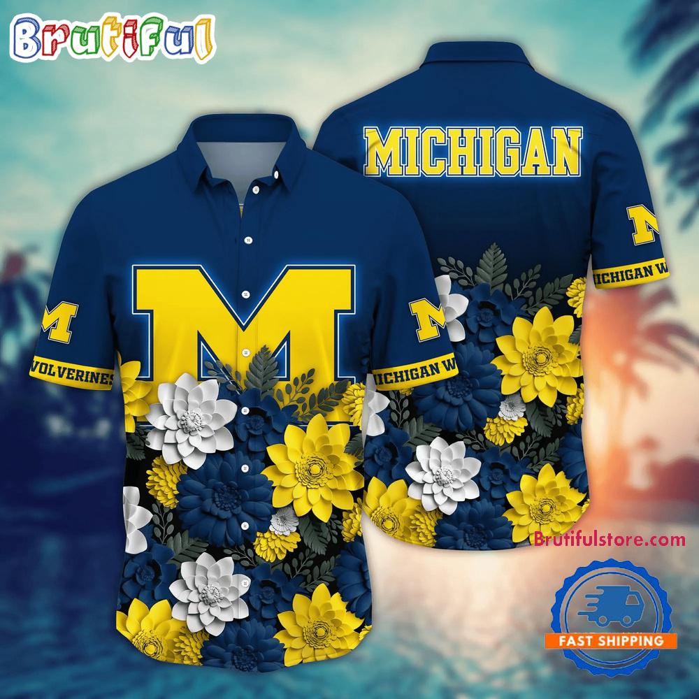 Sportswearmerch Michigan Wolverines NCAA Flower Tropical Summer Beach Hawaiian Shirt For Fan