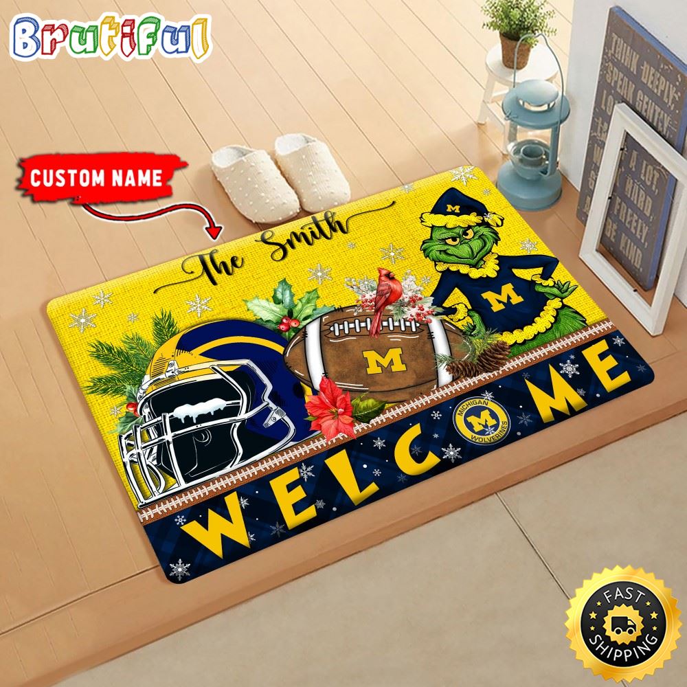Sportswearmerch Michigan Wolverines NCAA Grinch Christmas Doormat For Fan