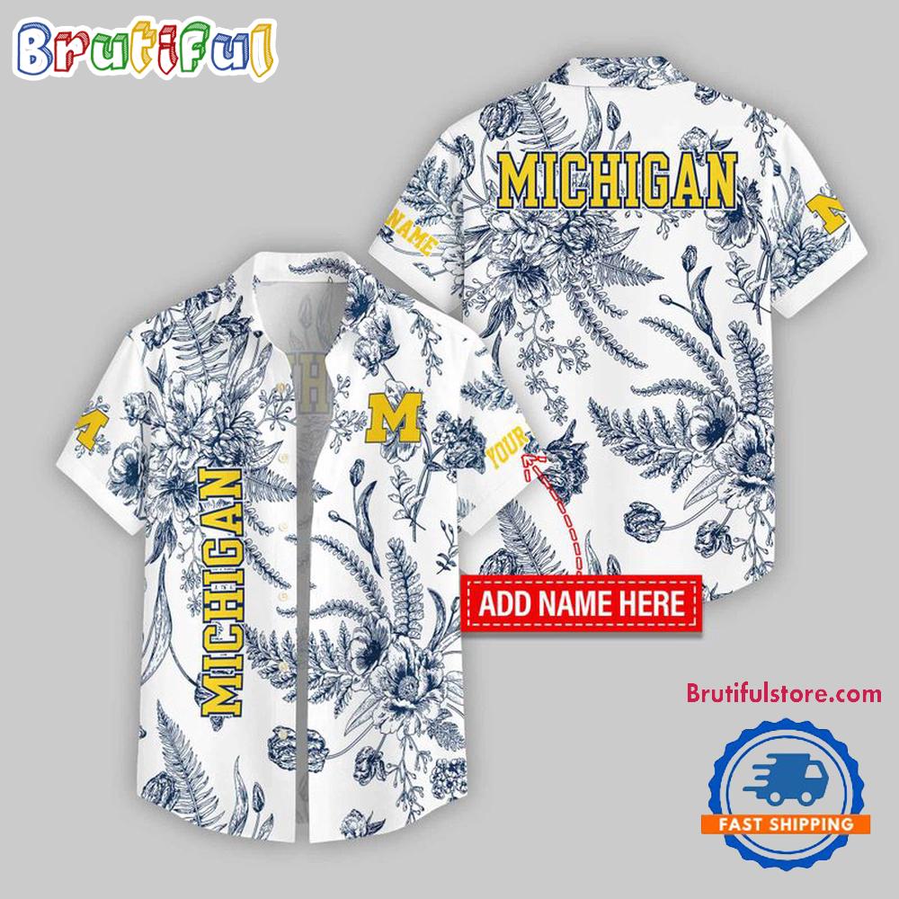 Sportswearmerch Michigan Wolverines NCAA Leaf Flower Pattern Personalized Personalized Hawaiian Shirt For Fan