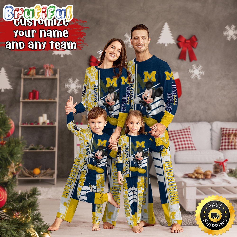 Sportswearmerch Michigan Wolverines NCAA Mickey Mouse Personalized Pajamas Family For Fan