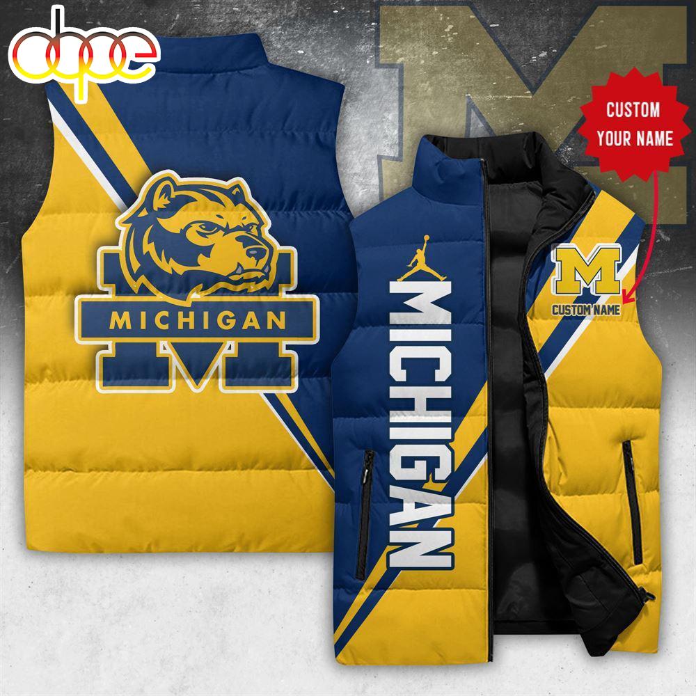 Sportswearmerch Michigan Wolverines NCAA Name And Number Personalized Sleeveless Puffer Jacket For Fan