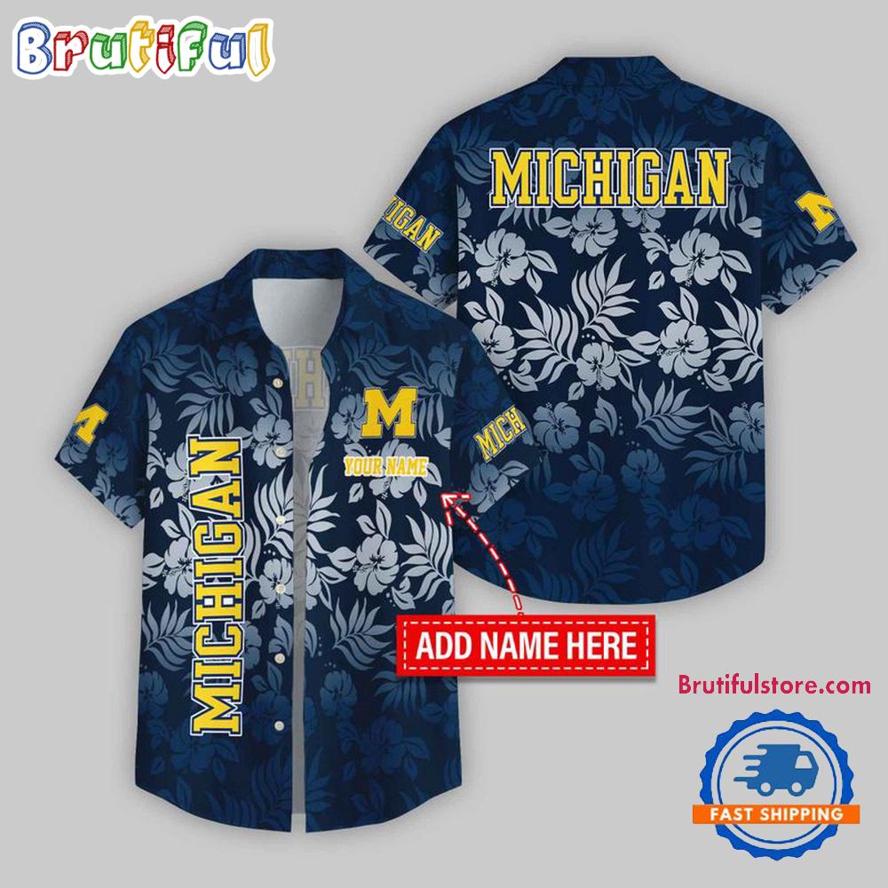 Sportswearmerch Michigan Wolverines NCAA Night Flower Pattern Personalized Personalized Hawaiian Shirt For Fan