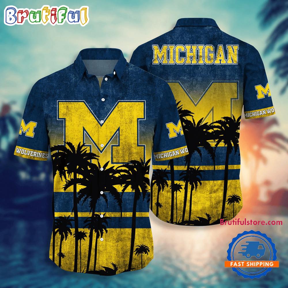 Sportswearmerch Michigan Wolverines NCAA Palm Tree Summer Beach Personalized Hawaiian Shirt For Fan