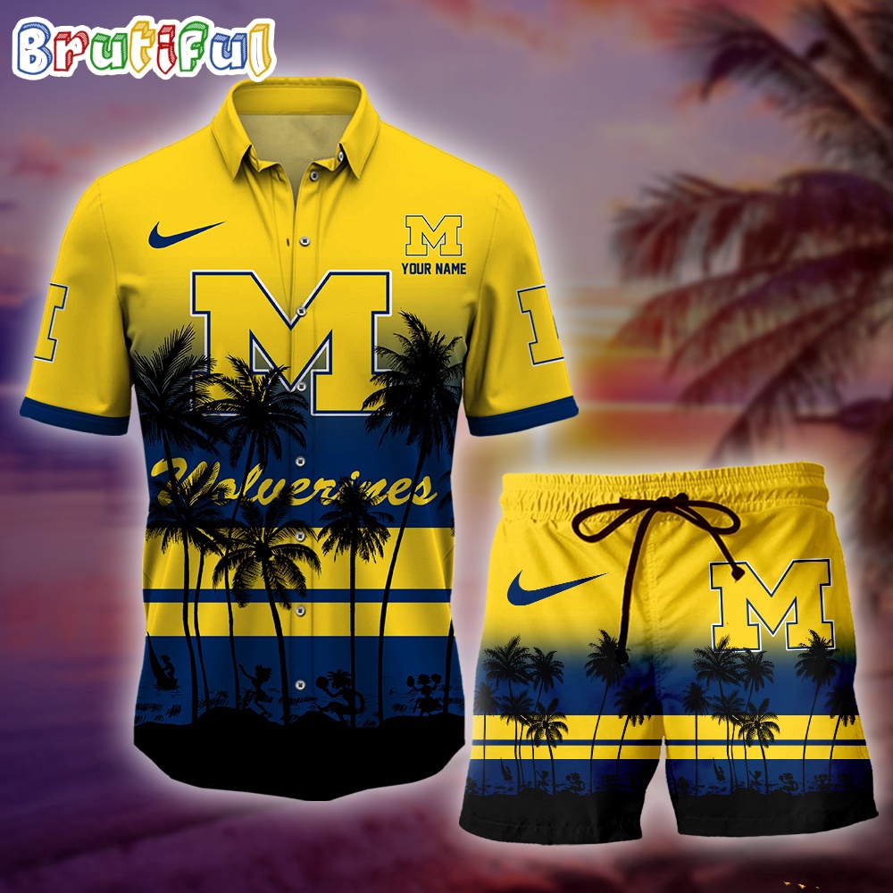 Sportswearmerch Michigan Wolverines NCAA Palm Tree Summer Personalized Set Short Set For Fan