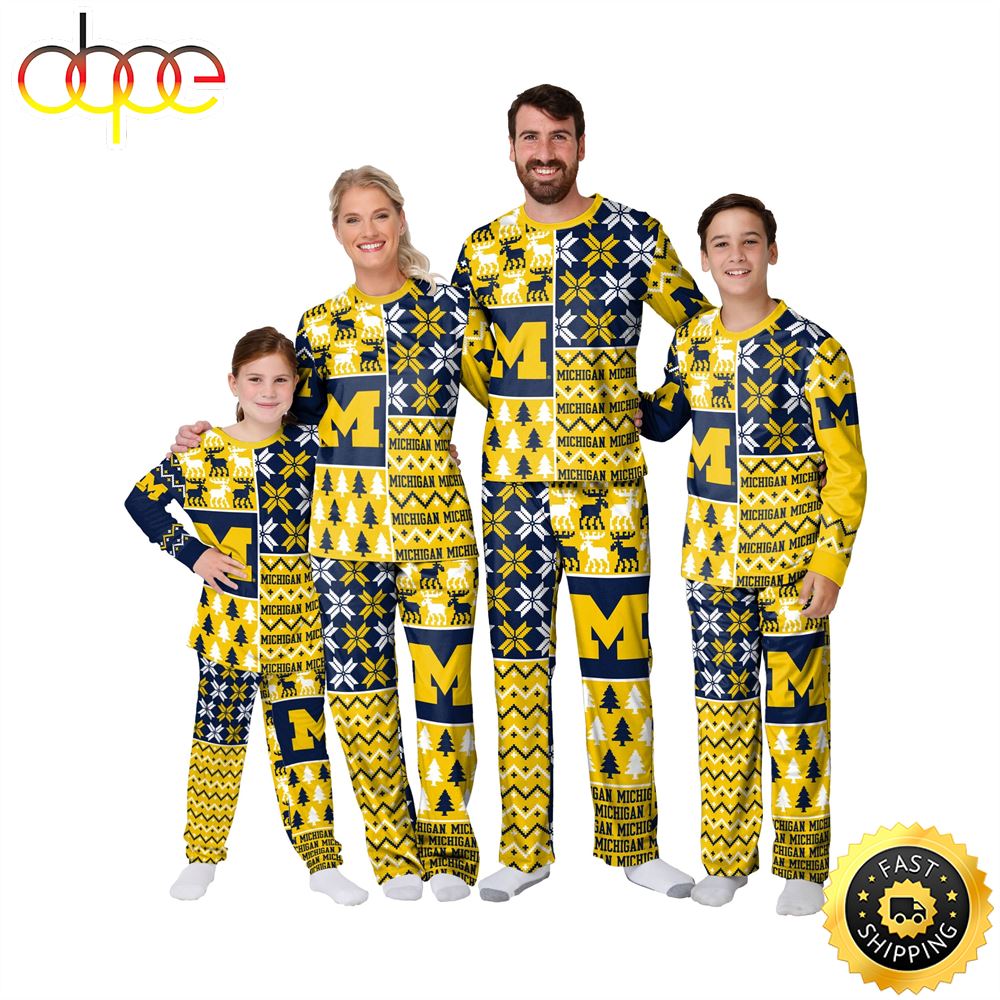 Sportswearmerch Michigan Wolverines NCAA Patterns Essentials Christmas Personalized Pajamas For Fan
