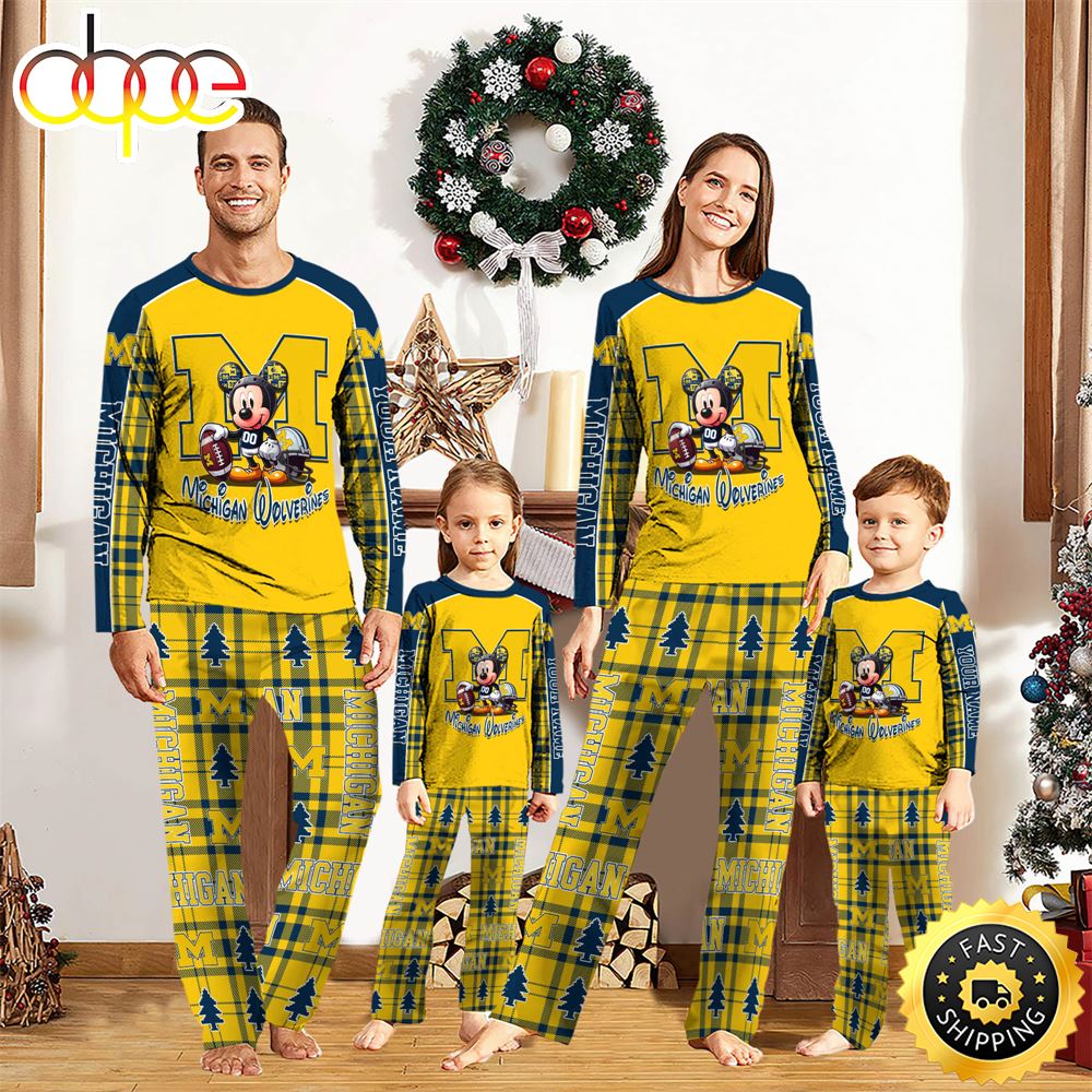 Sportswearmerch Michigan Wolverines NCAA x Mickey Mouse Personalized Pajamas Family For Fan