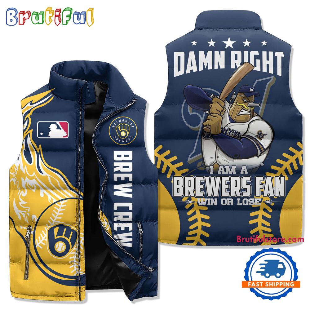 Sportswearmerch Milwaukee Brewers MLB Sleeveless Puffer Jacket For Fan