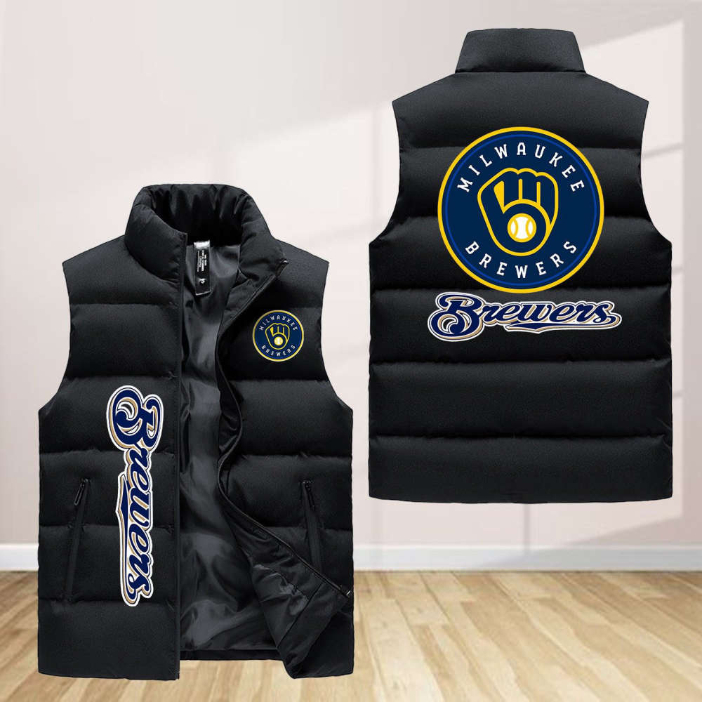 Sportswearmerch Milwaukee Brewers MLB Sleeveless Puffer Jacket For Fans