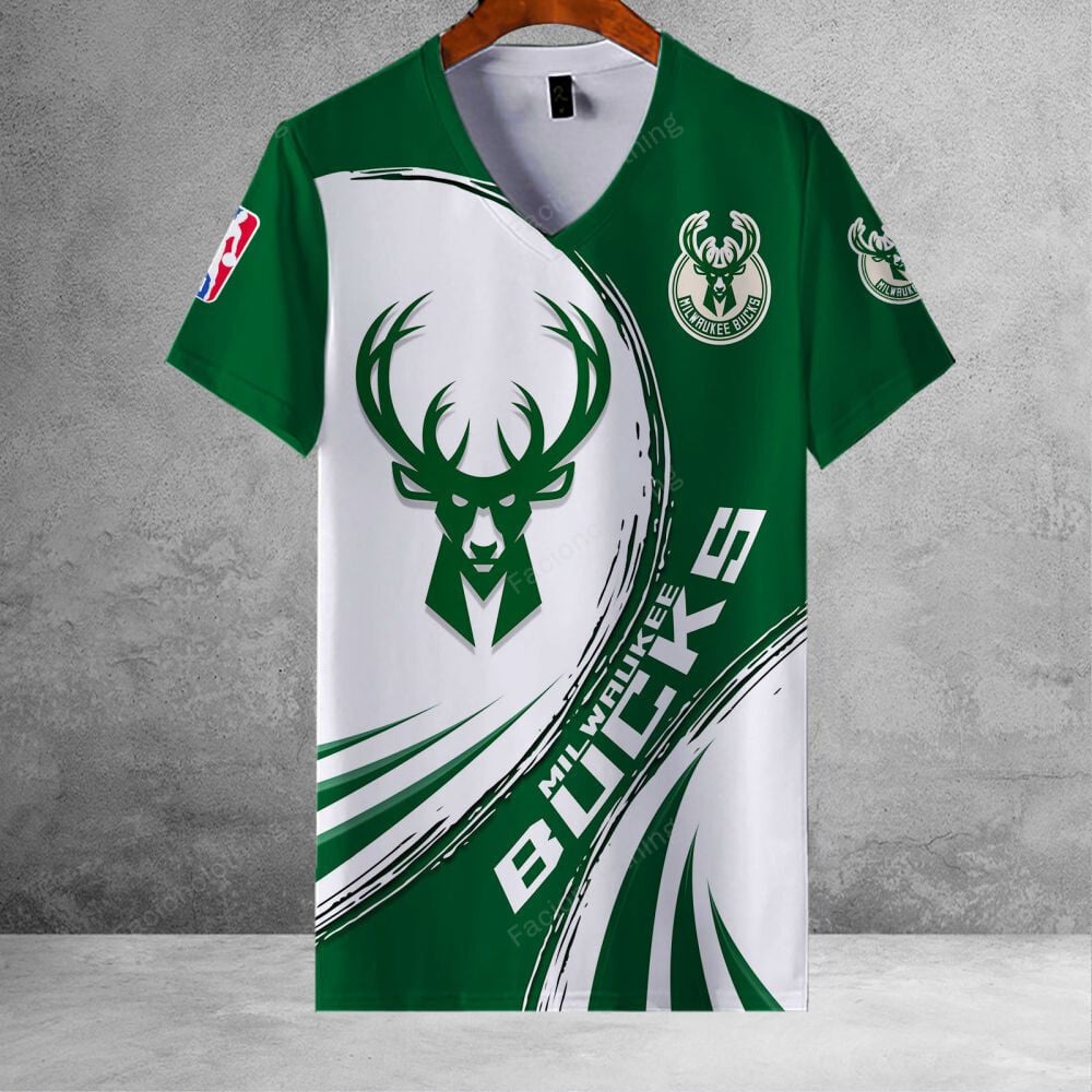 Sportswearmerch Milwaukee Bucks NBA Personalized V-neck Women T-shirt For Fan