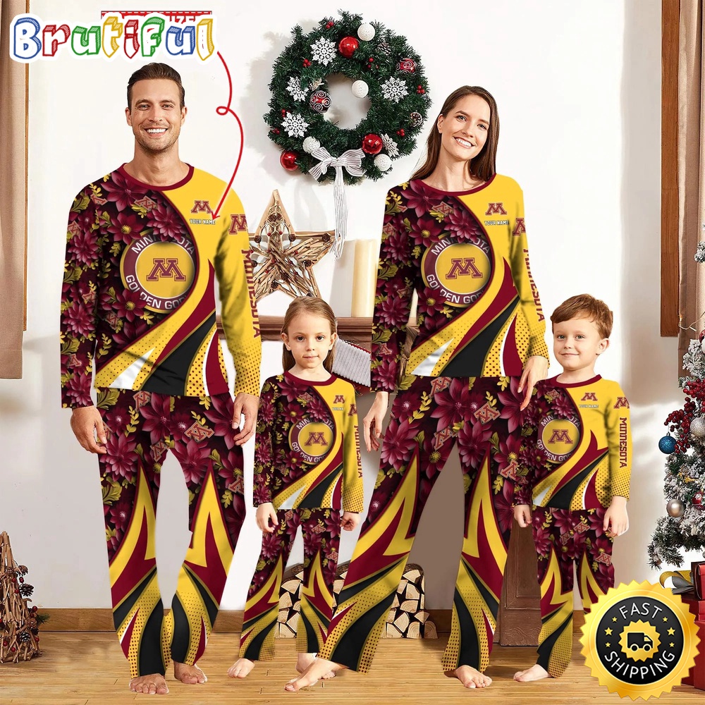 Sportswearmerch Minnesota Golden Gophers NCAA Flower Personalized Pajamas Family For Fan