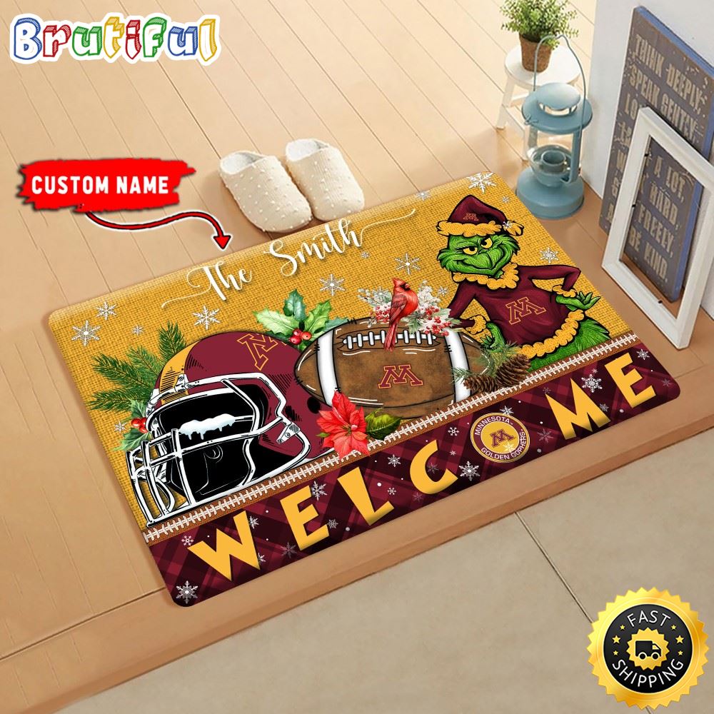 Sportswearmerch Minnesota Golden Gophers NCAA Grinch Christmas Doormat For Fan