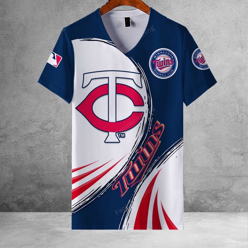 Sportswearmerch Minnesota Twins MLB Personalized V-neck Women T-shirt For Fan