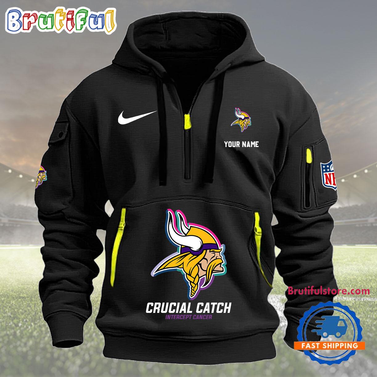Sportswearmerch Minnesota Vikings NFL 2024 Crucial Catch Half Zip Hoodie For Fan