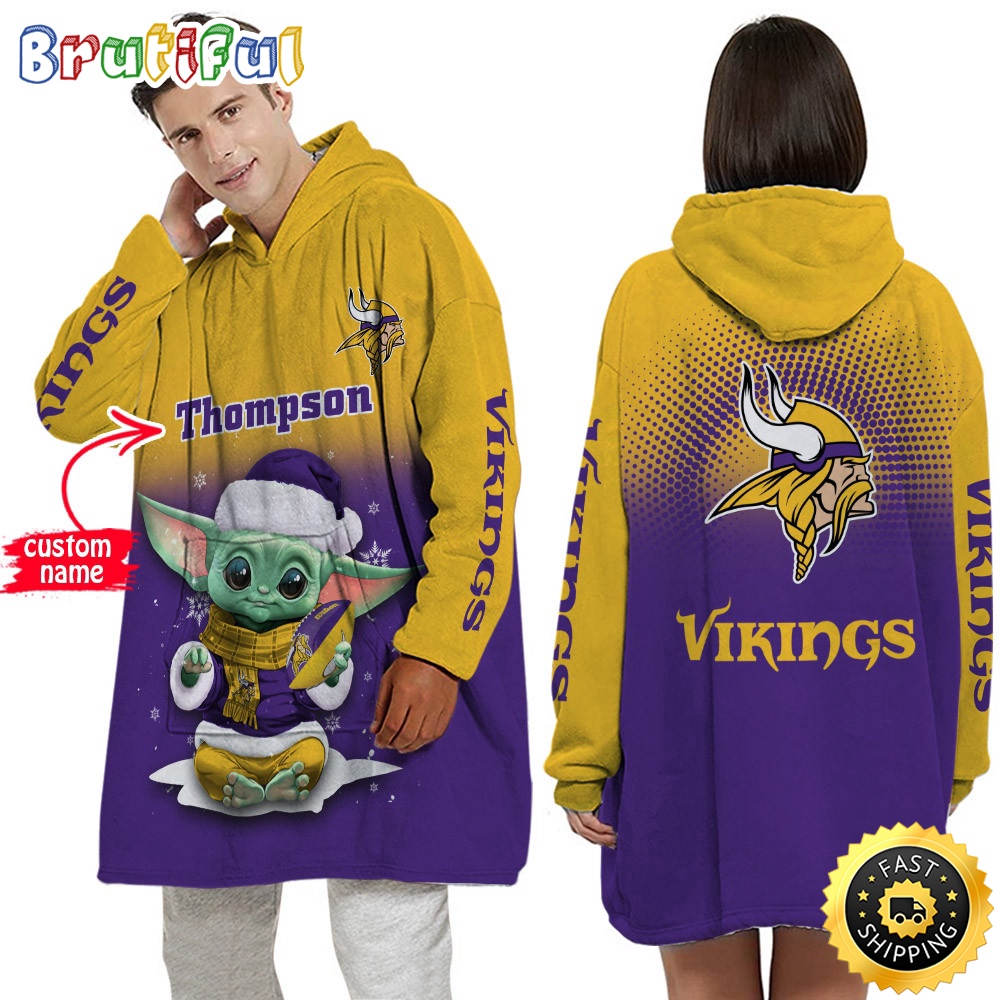 Sportswearmerch Minnesota Vikings NFL Baby Yoda Lover Personalized Blaket Hoodie For Fan