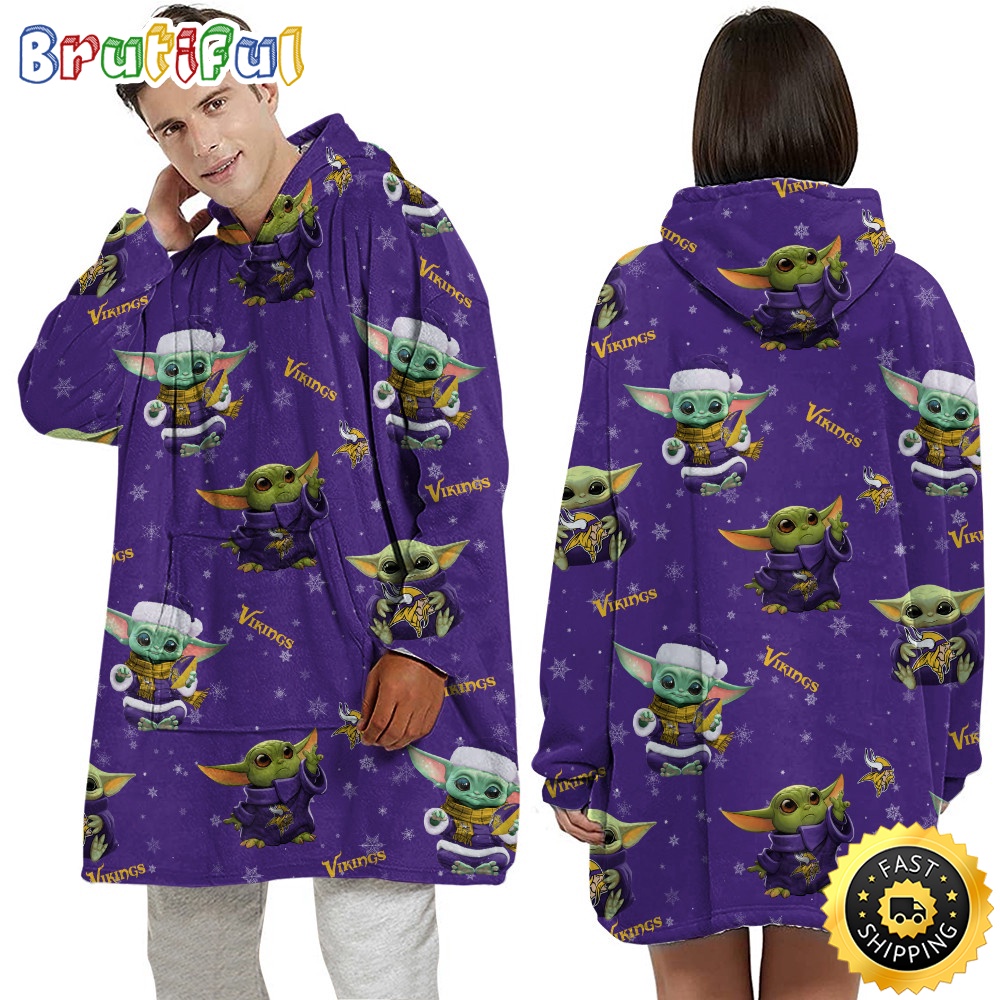 Sportswearmerch Minnesota Vikings NFL Baby Yoda Personalized Blaket Hoodie For Fan